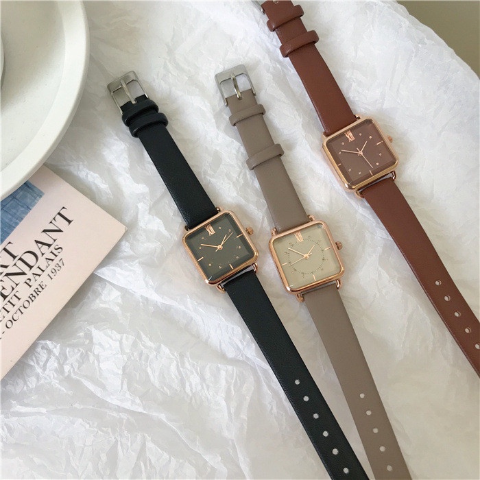 Jam Tangan Jhui Wanita Analog Dial Kotak Romawi Mutiara Dengan Strap Pu Import