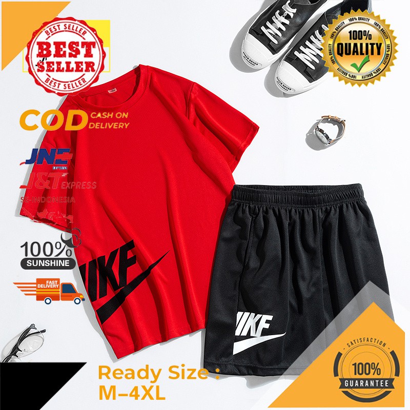 Set pria T-shirt & celana pendek jogger setelan terbaru keren 【ID stock & COD 】Korean  pakaian pria