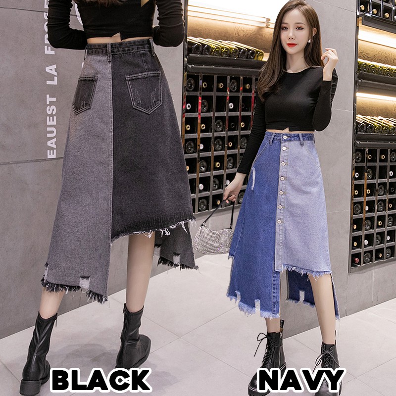 KARAKOREA 6221 Ayumi Denim Skirt/Rok Denim/Rok Jeans/Rok jeans wanita/Rok Jeans Korea/Rok wanita