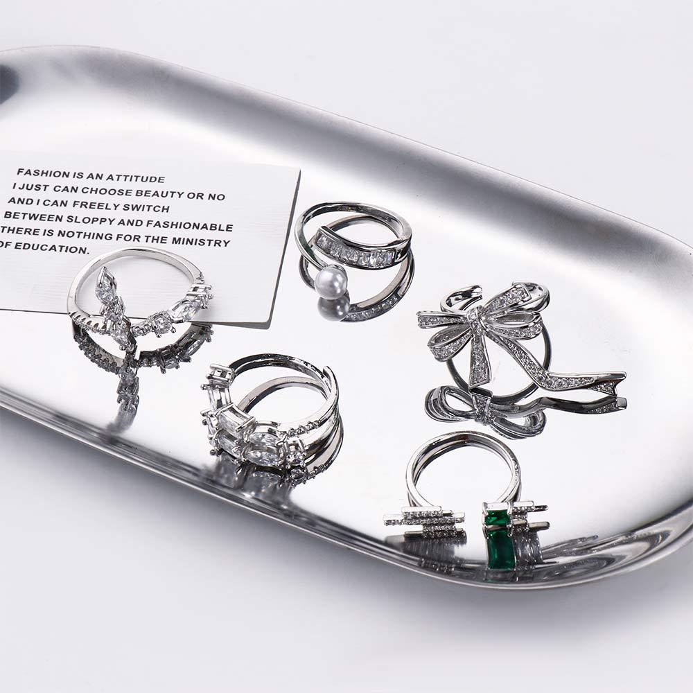 Nickolas1 Zirkon Jari Cincin Temperamen Teman Hadiah Romantis Mutiara Hati Berlian Imitasi Logam Zirkon Gaya Korea Terbuka Rings