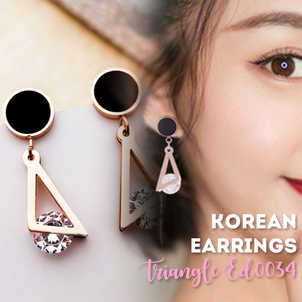 BTS-ERED0034TD TINO Anting Wanita Titanium Asli Anti Karat dan Anti alergi Model Permata Zircon