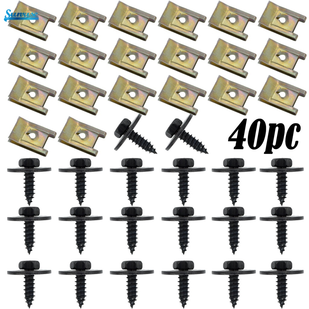 40pcs / Set J98 + J260 Klip Pengencang Baut Hex Bentuk U Bahan Metal Untuk Reparasi Mobil