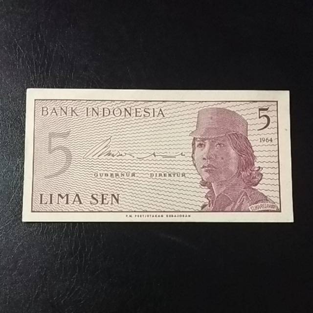 Uang kuno 5 sen seri dwikora / sukarelawan tahun 1964 asli bagus jadul lama