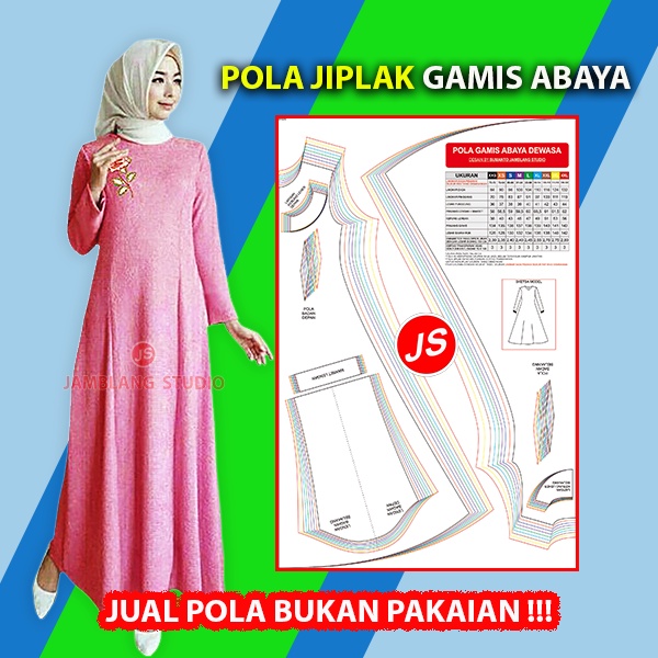 Pola Jiplak Gamis Abaya Dewasa Terusan 9 in 1 [ Pola Baju Jamblang Studio ]