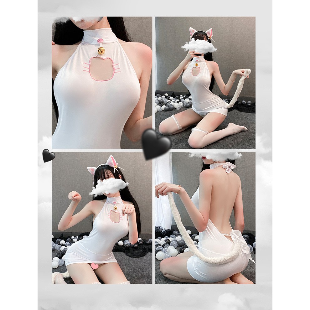 LI-66 HQ japan lingerie cat nekomimi set baju tidur wanita renda sexy seksi