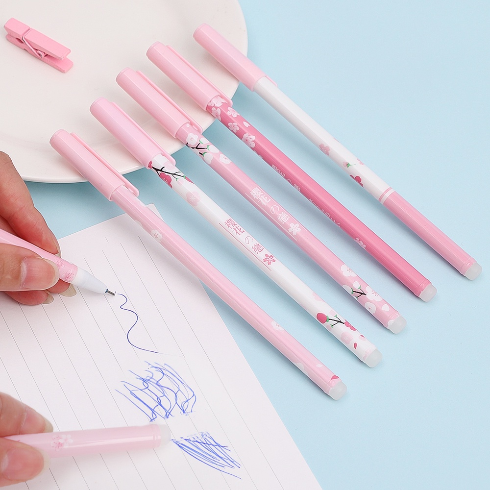 1pc Pulpen Gel 0.5mm Motif Bunga Sakura Lucu Dengan Penghapus Untuk Stationery Sekolah / Kantor