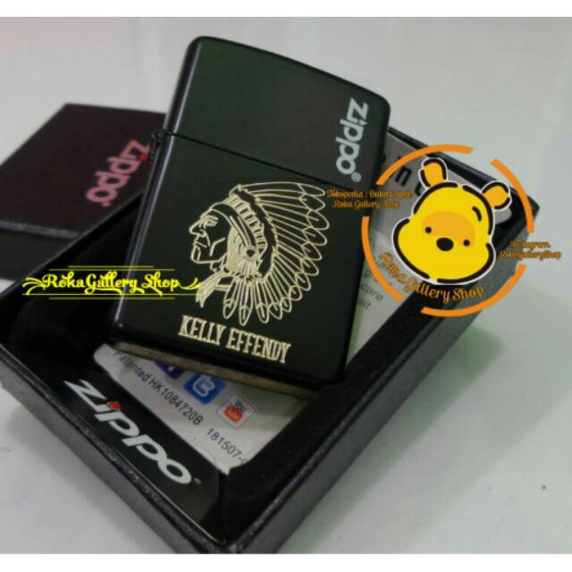 Korek zippo black matte custom grafir kepala suku indian apache