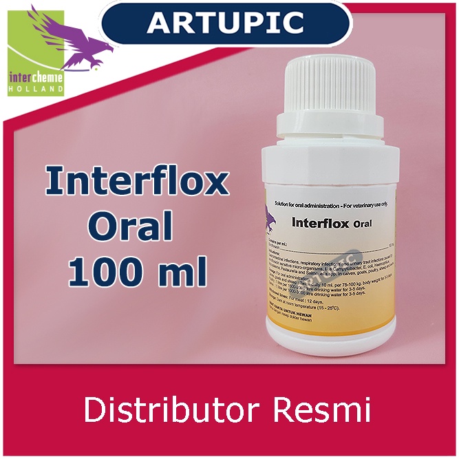 Interflox Oral 100 ml Obat Flu Diare Ayam Sapi Kambing Kelinci Babi Domba Mengobati infeksi pencernaan pernafasan perkencingan Mycoplasma bakteri Ecoli Haemophilus Pasteurella Salmonella Campylobacter