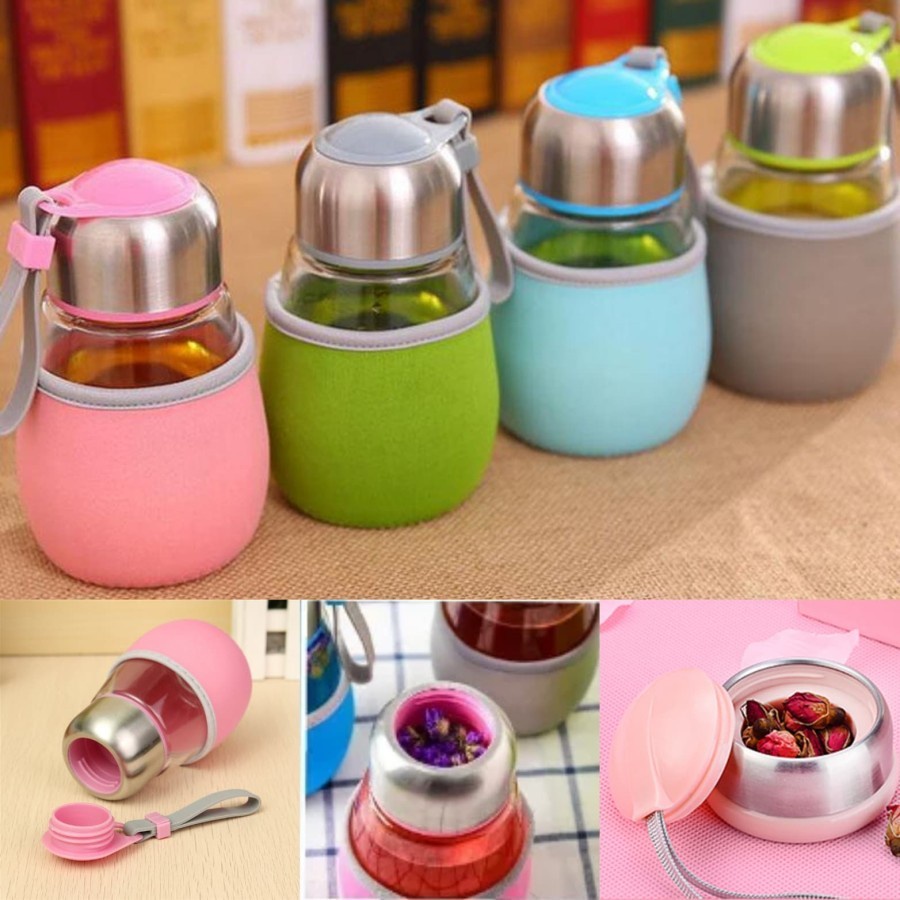 [ BOHLAM ] Botol Minum Kaca Bentuk unik + Pouch Souvenir