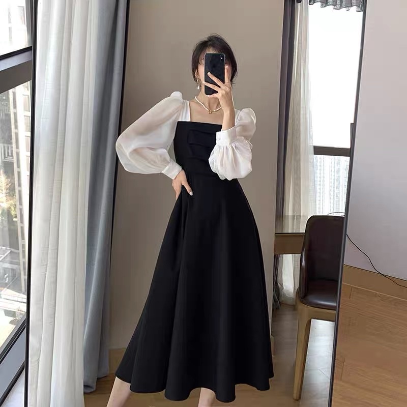 Dress Midi Wanita | Gaun Hitam Polos M33