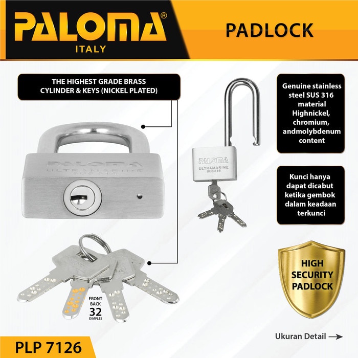 Paloma Gembok Kunci PadLock PLP 7126 Ultramarine 60MM LONG SSS