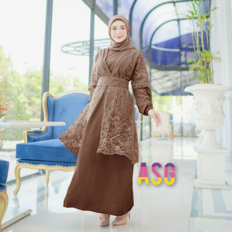 ♡New Gamis + Outer♡ Yessa Dress 2 in 1 Fashion /  Gamis Brukat Mewah Seragam Pesta Kondangan