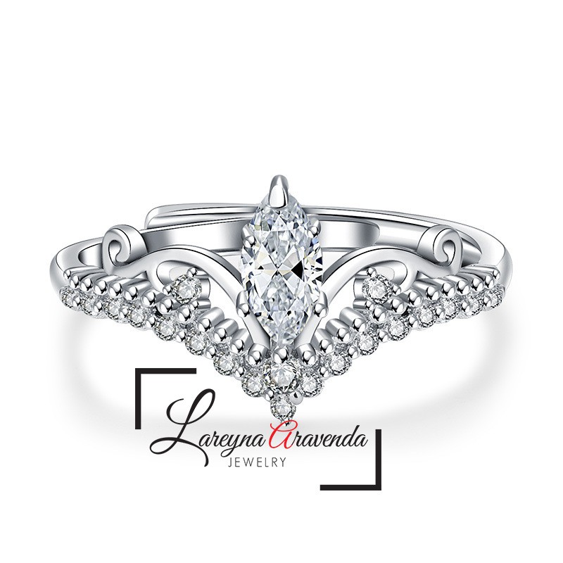 Cincin Wanita S925 Model Crystal Crown Ring CC027