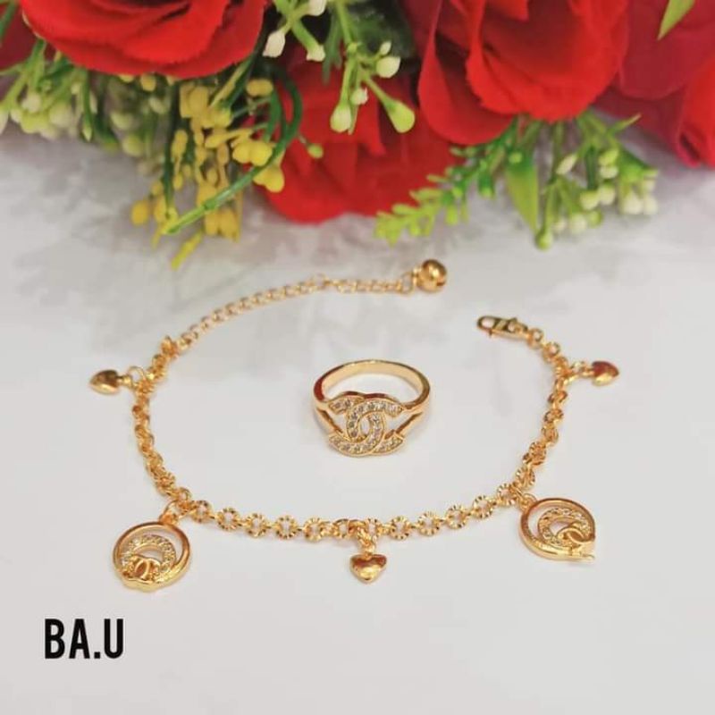 Gelang Nuri Jurai Free Cincin Permata Zircon Gold Perhiasan Wanita Modern (COD)