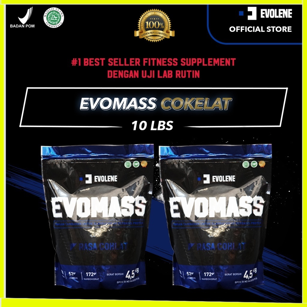 Evomass Coklat 2x 4500gr/20x serving + Tanktop gym / Shaker - Penambah massa otot - Suplemen fitness - Pembentuk otot - Kaya Nutrisi - Surplus kalori - Minuman susu workout - Susu penambah berat badan -Evo Mass Mas Evolene Evoline Evolen