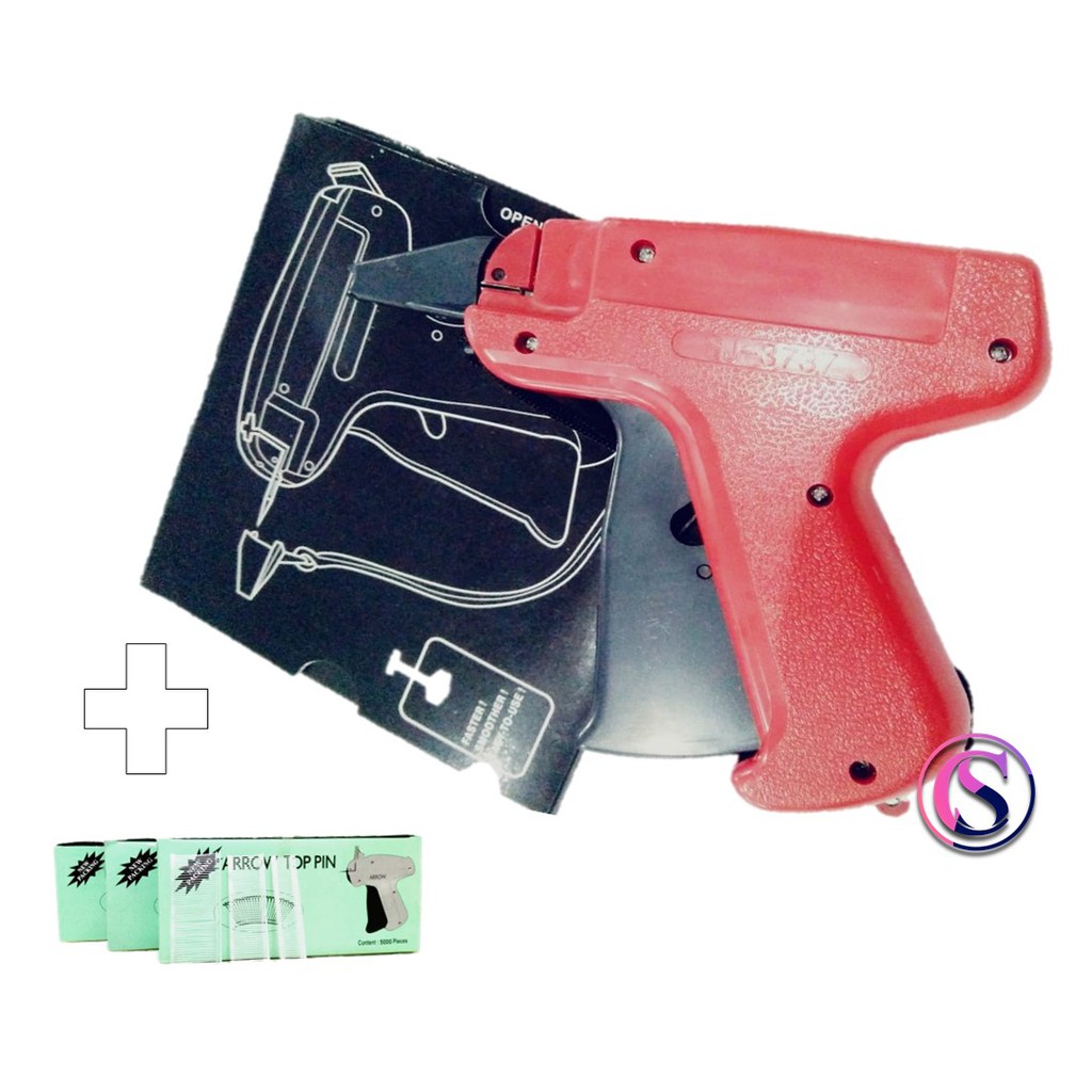 [PAKET] bundling tag gun merah + 5000 top pin (ARROW)