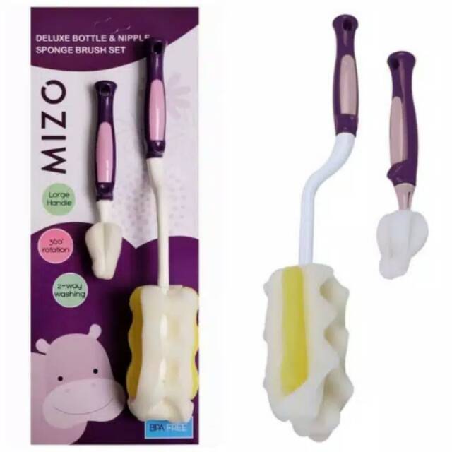 MIZO Deluxe Bottle and Nipple Sponge Brush Set / Sikat botol bayi 2in1