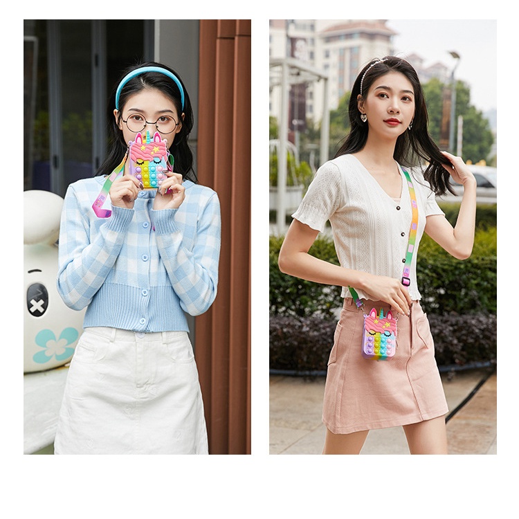 Tas Pop It Anak Motif Unicorn/Tas Anak Perempuan/Tas Anak Laki Laki/Tas Selempang Anak Sling Bag Cewek Mini Dompet Koin Import BAO044