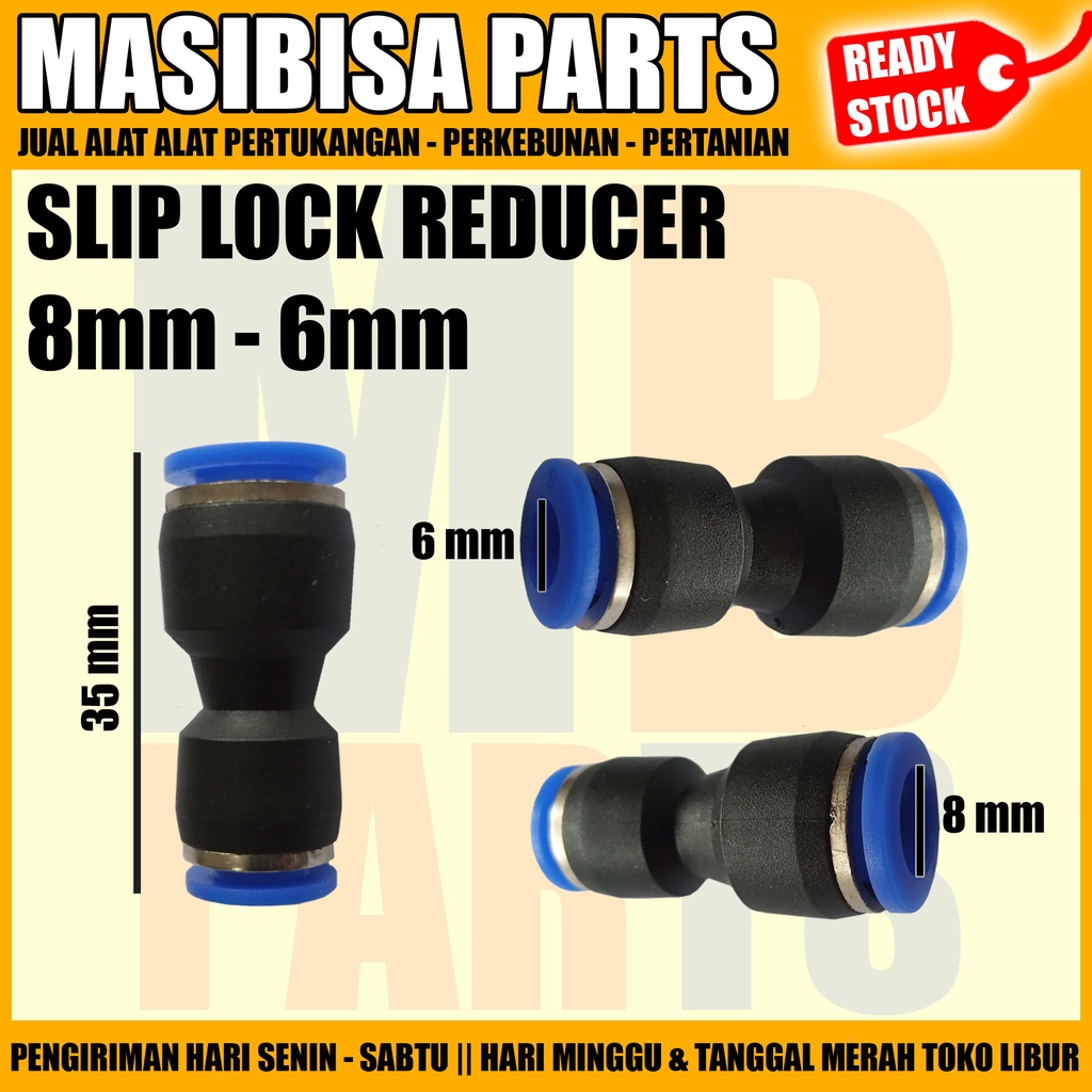 SLIP LOCK JOINT / REDUCER 8mm x 6mm / FITTING PNEUMATIC