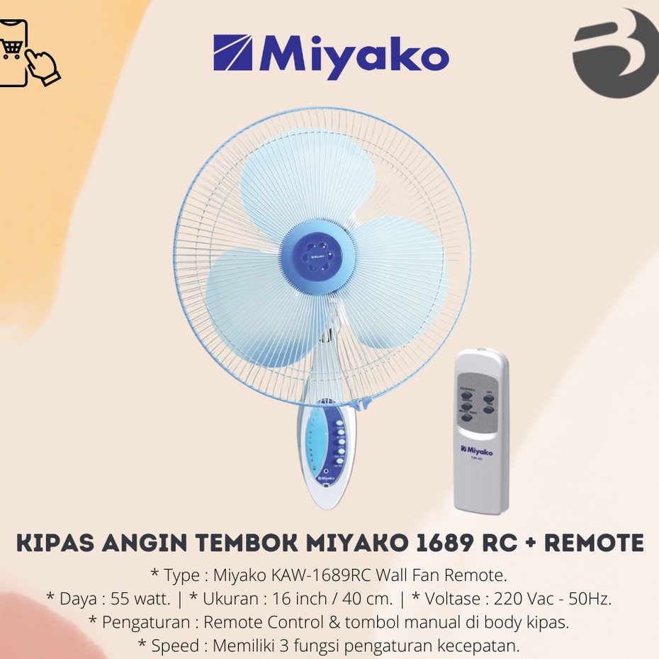 Kipas Angin Tembok Miyako 1689 Rc + Remote