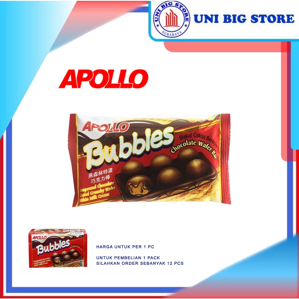 

Apollo Bubbles Chocolate Biskuit Coklat Bubble Berkrim 32 gr