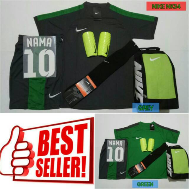 Baju Futsal & Sepak Bola Nike NK 34 PAKETAN Setelan Kaus Kaki Deker Tas Nama Punggung Nomor Punggung