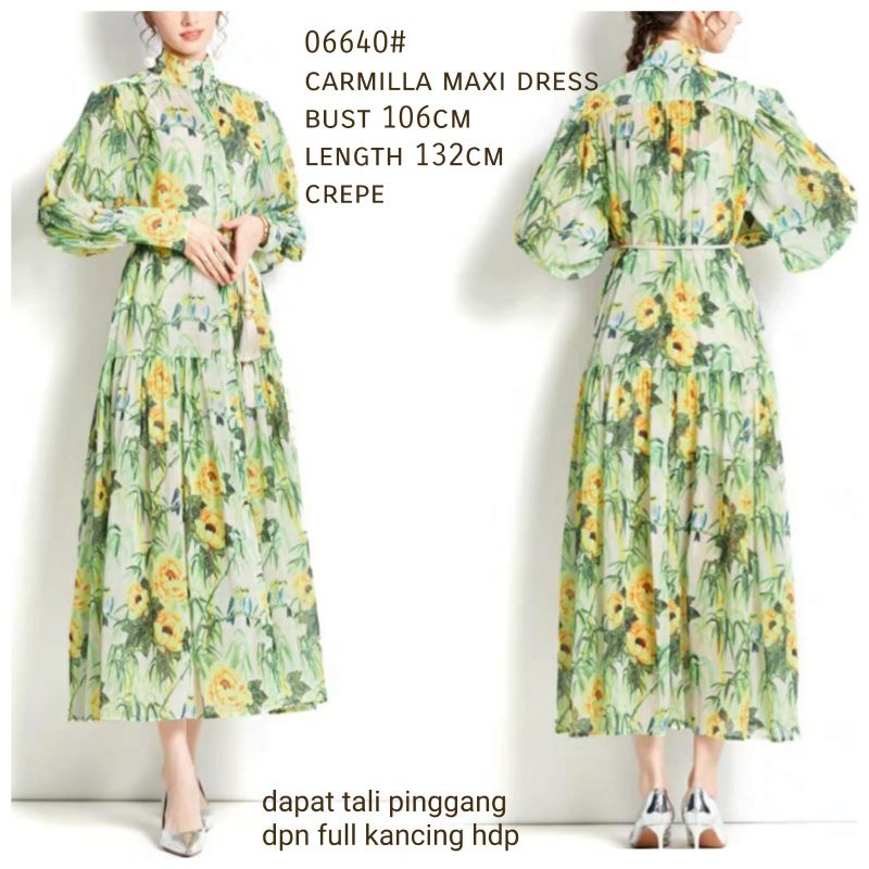 MDLV ~ 06640# Carmilla Maxi Dress Green Flower Import