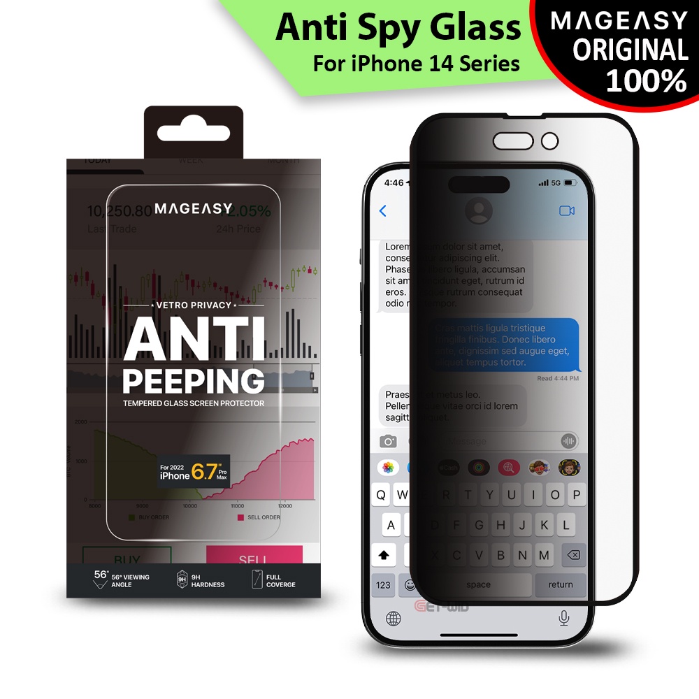 Tempered Glass Anti Spy iPhone 14 Pro Max Plus Mageasy Vetro Privacy
