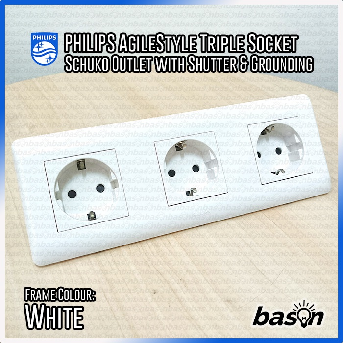 PHILIPS AgileStyle Stop Kontak Tripel 16A - Triple Socket Schuko Outlet