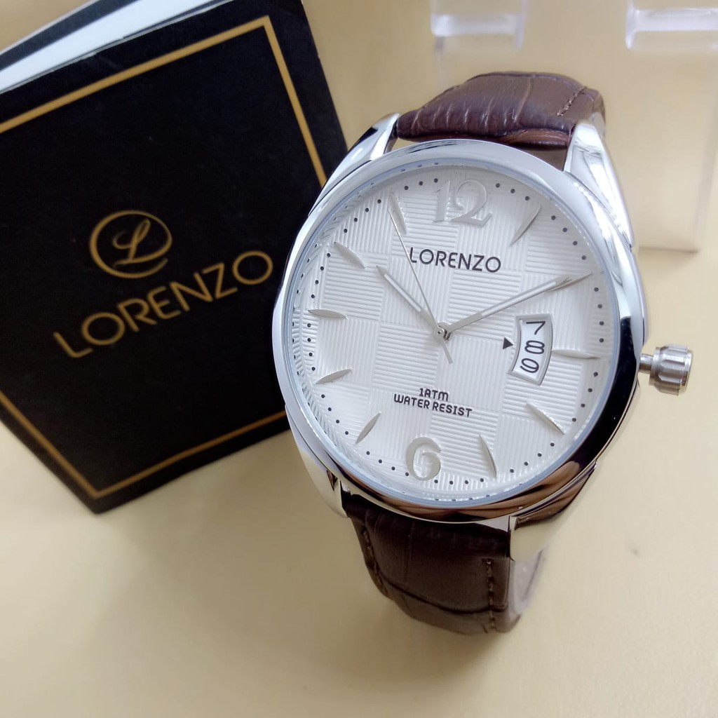 Lorenzo 1052 - Jam Tangan Pria Murah- Tali Kulit - Analog Watch - Anti Air - Original
