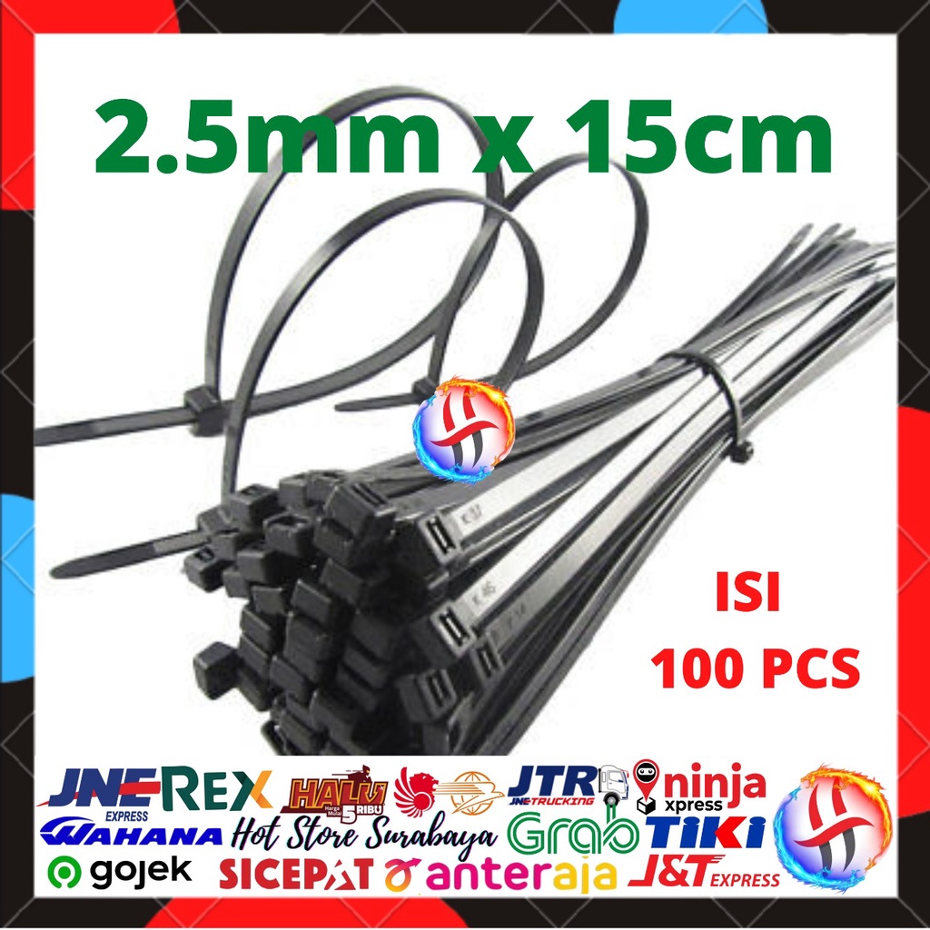 kabel ties 15cm Hitam 150mm kabel tis 15 cm isi 100 Cable Ties Black Tali Serut Pengikat Plastik ORI