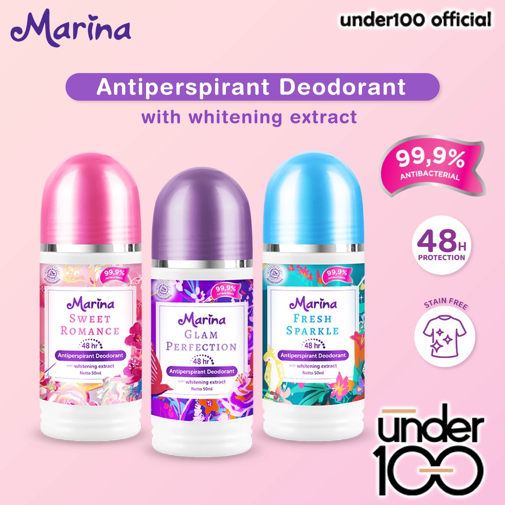 ❤ UNDER100 ❤ MARINA Antiperspirant Deodorant Glam Perfection | Sweet Romace | Fresh Sparkle | 48hr 48 jam | 50ml | BPOM