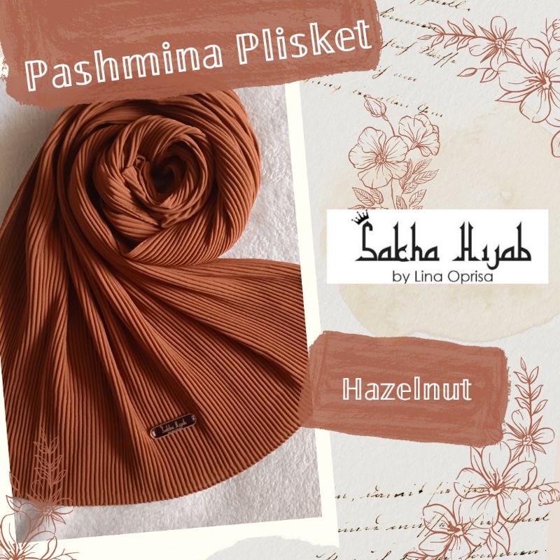PASHMINA PLISKET FULL Pleated Shawl Ceruty Babydoll Hazelnut (free bros dagu)