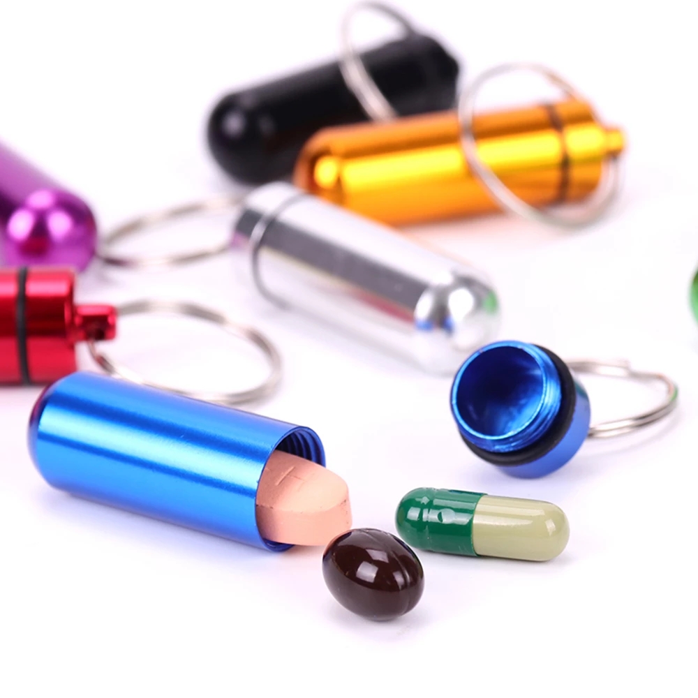 Hot Sale/Kotak Gantung Gantungan Kunci Aluminium Portable/Wadah Case Mini Sealed/Botol Tempat Pil Tempat Penyimpanan Obat