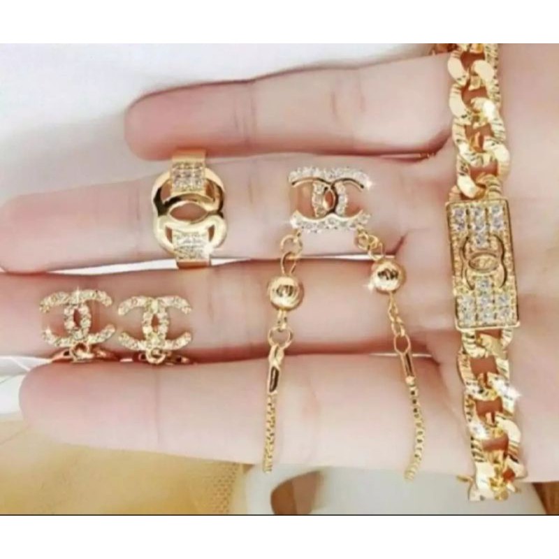 SET PERHIASAN WANITA DEWASA CHENELL LAPIS EMAS GOLD RO-27