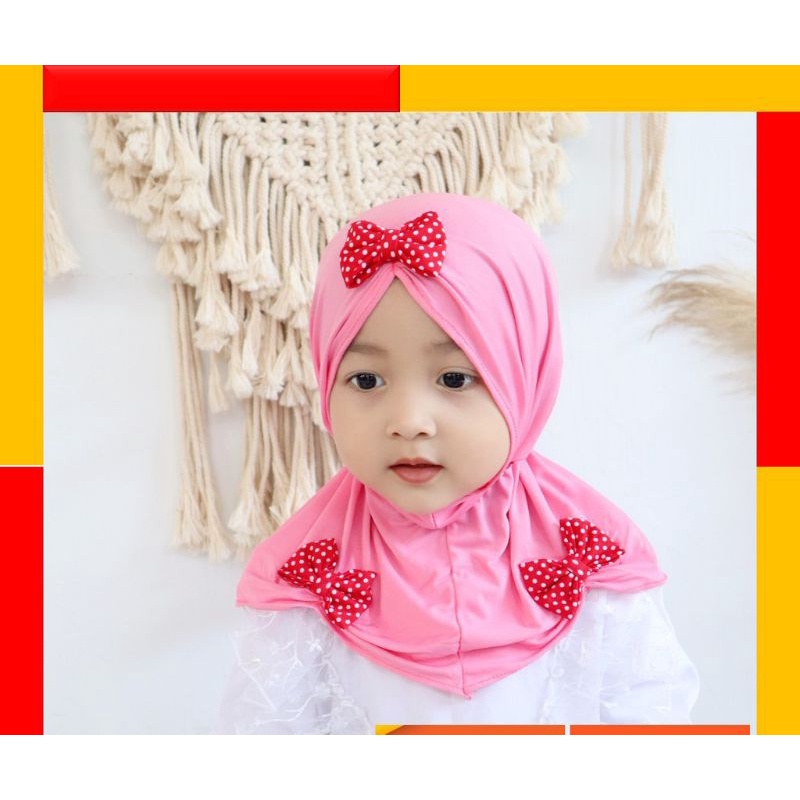 JILBAB ANAK BAYI LUCU LOL LED MUSIK 0-3 TAHUN PITA POLKA / JILBAB ANAK PITA LUCU
