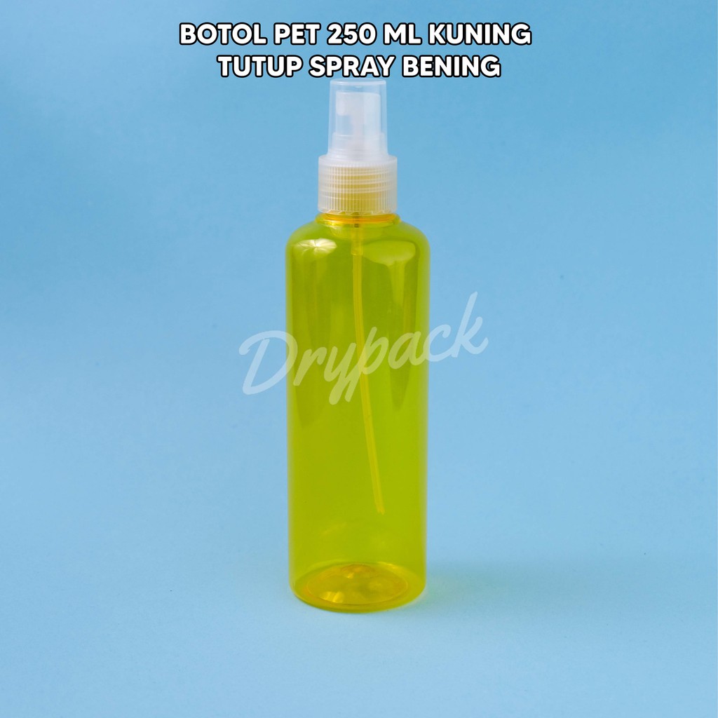 BOTOL PET 250 ML ROUND KUNING TUTUP SPRAY