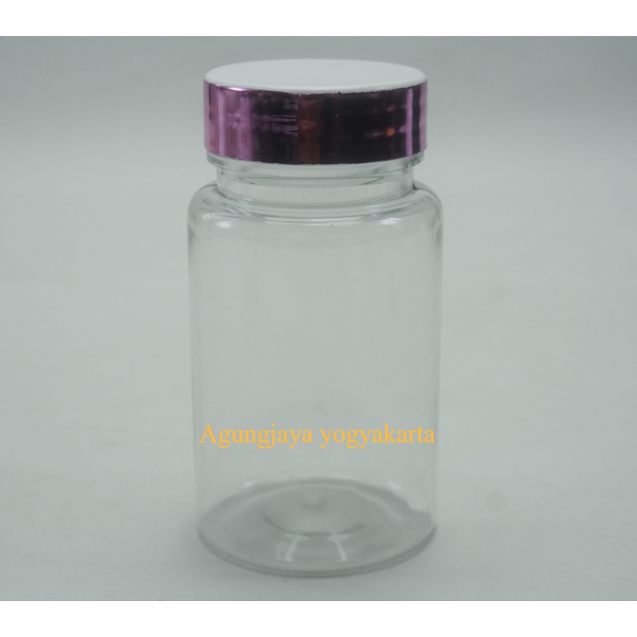 Botol Obat 120 ml Tutup Putih List Pink