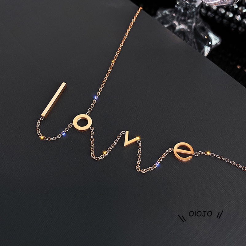 Kalung Rantai Bahan Titanium Steel Motif Tulisan Love Untuk Wanita ol2