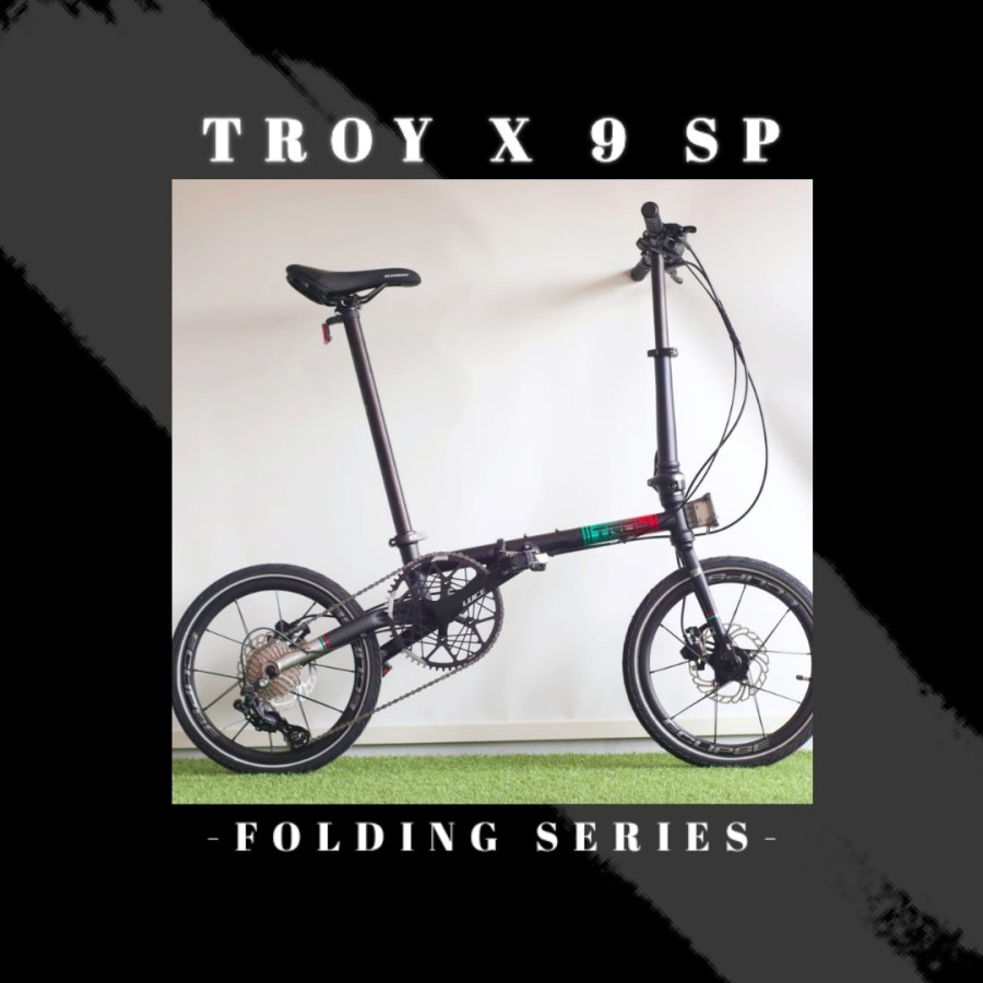 Sepeda Lipat Element Troy X9 Speed Sensah Frame Chromolly Resmi Garansi Original SNI COD-Black