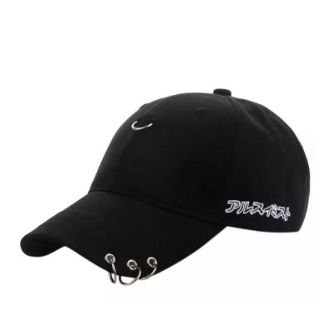 Topi Korea Ring Depan Hip Hop Kpop Ring Samping Pria & Wanita Hitam