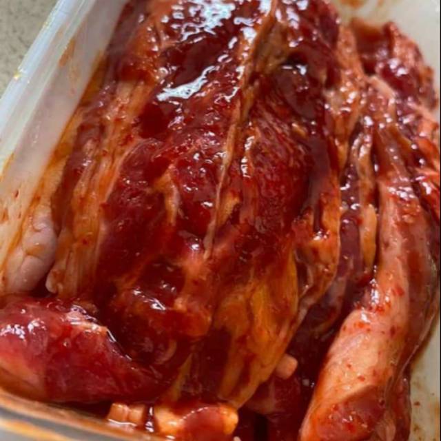 Daging slice berbumbu marinasi rasa gochujang