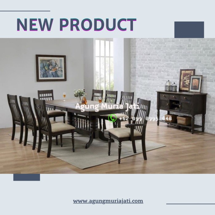 Meja Makan Klasik 8 Kursi Mewah Kayu Jati