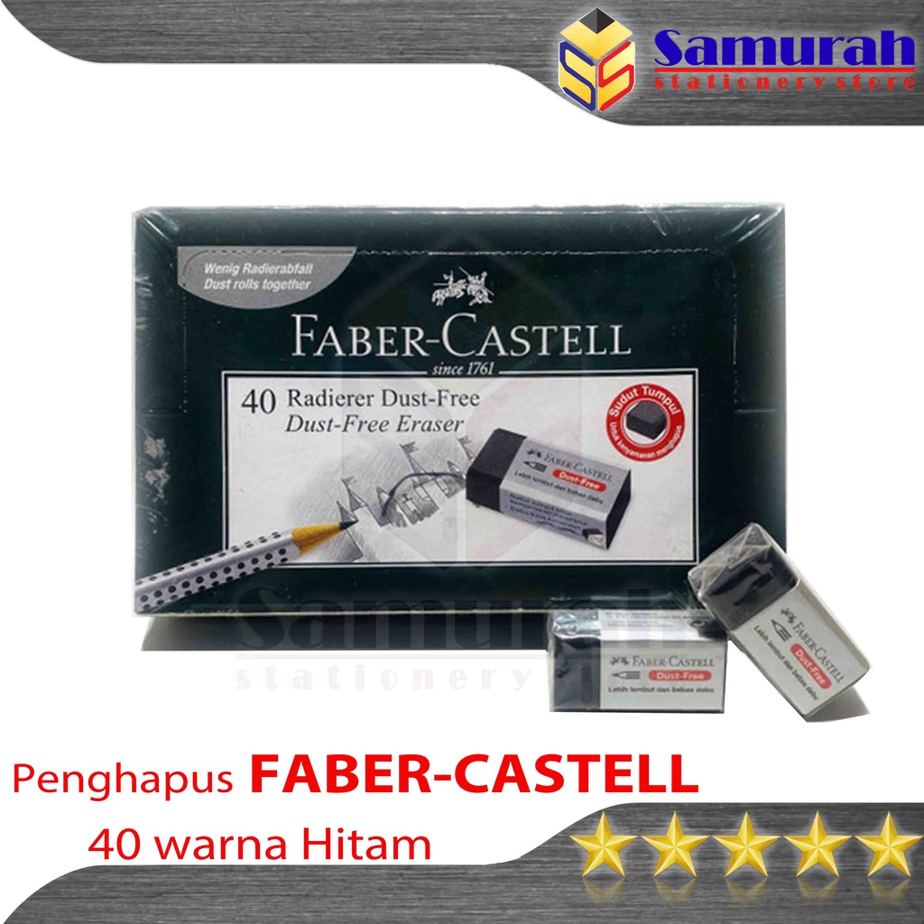 

ATK9 Penghapus Pensil Faber-Castell Hitam Kecil 1 Box isi 40 pcs / Black Stip Eraser Dust Free /