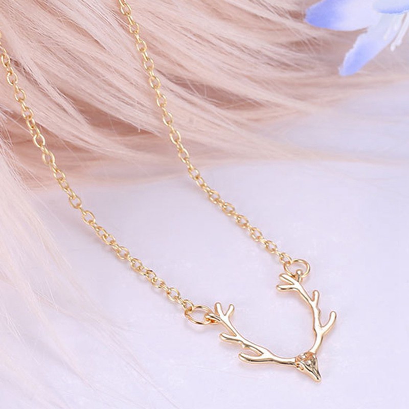 Women Tiny Cute Deer Horn Necklace Simple Elegant Horn Necklace Pendant Jewelry