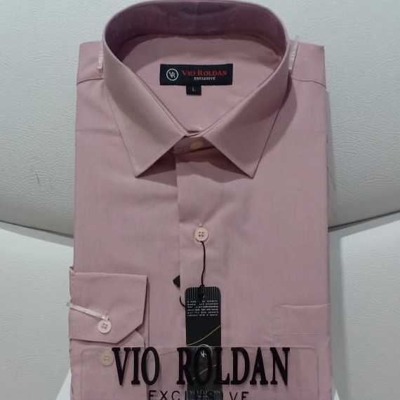 Kemeja Pria Polos Slim Fit Lengan Panjang Katun Rose Gold M Kemeja Pria Lengan Panjang Bisa COD Hem 