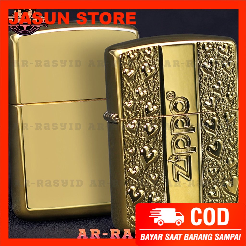 Korek Api Minyak Zippo Gold Ukir Motif Zippo Love 168 3962-3