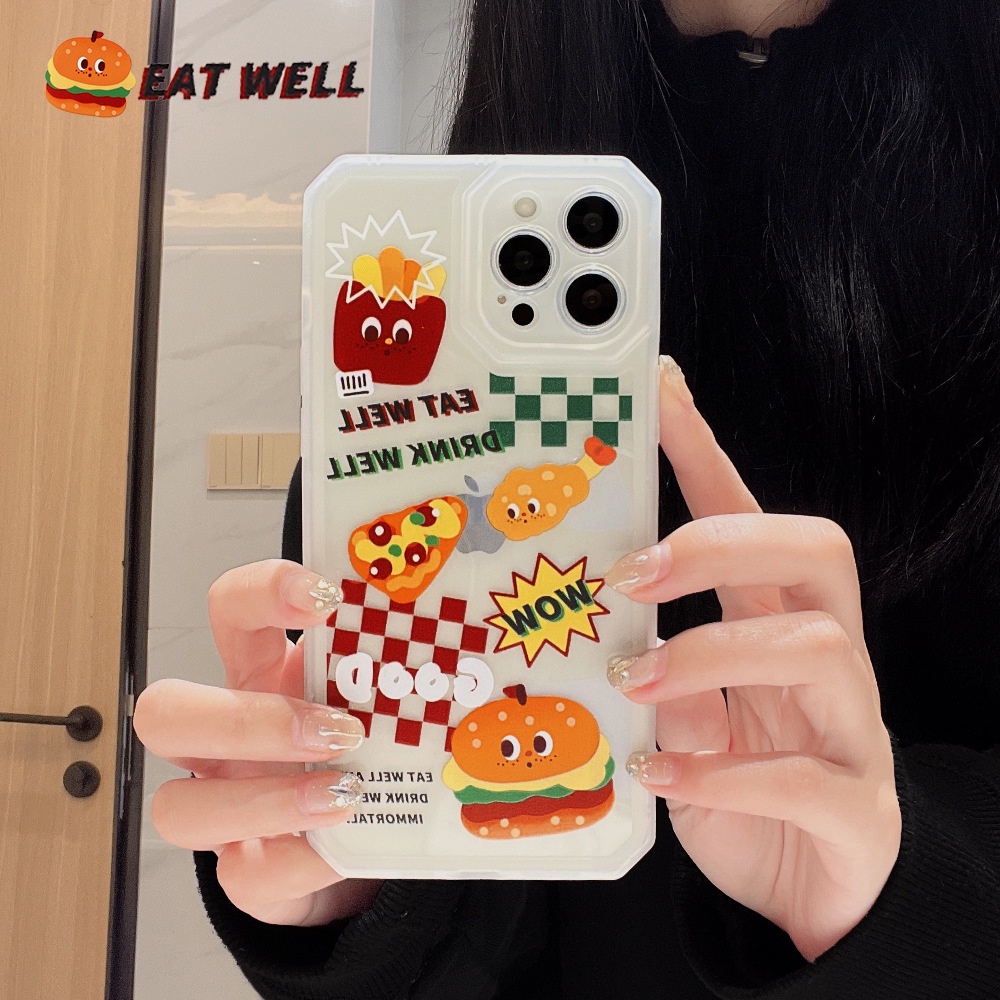 IPHONE Kartun Hamburger Keripik Pizza Lucu Lembut Casing Ponsel Cover Untuk Iphone7 8 PLUS X XR XS 11 12 13 14 MINI PRO MAX SE 2020