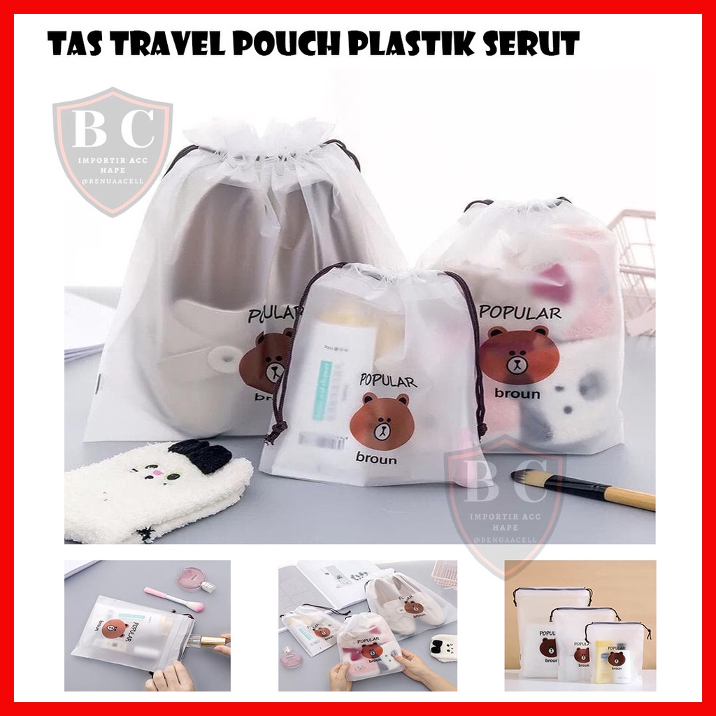 TAS TRAVEL POUCH PLASTIK SERUT BROWN / STORAGE SERBAGUNA WATERPROOF