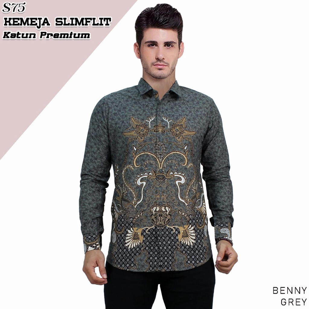 Evercloth Benny Kemeja Batik Lengan Panjang Pria Couple Hem Sarimbit Seragam